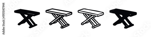 Isometric Folding Stool Table Icons, 3D Portable Furniture Symbols for Outdoor Use