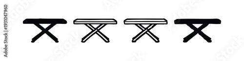 Portable Folding Stool Icons Set, Camping Furniture Symbols and Collapsible Seating