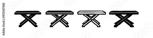 Simple Folding Stool Table Icons, Outdoor Seating Symbols with X-Leg Design