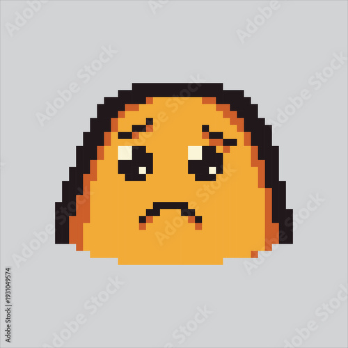 Pixel art illustration Sad Face. Pixelated Sad Emoji. Sad Face Emoji Expression Icon pixelated for the pixel art game and icon for website and video game. old school retro.