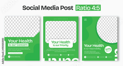 Medical social media post template set. Vector healthcare banner, flyer design, Modern green clinic promotion post for health checkup campaign