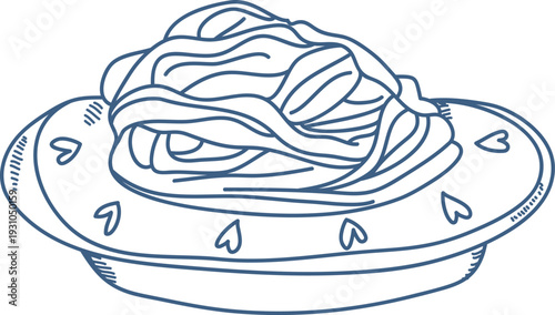 Pasta On Plate Line Art