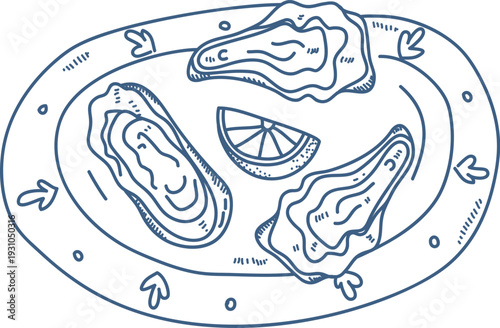 Oyster Plate With Lemon Sketch