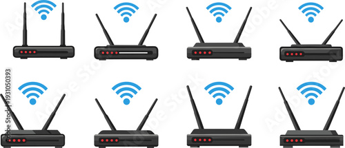 WiFi router collection, wireless internet modem vector illustration isolated network technology device design element set