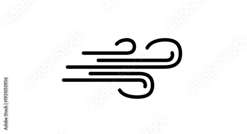 Wind blowing icon, stylized representation of air movement, weather symbol
