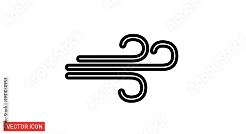 Wind Icon, Blowing Air Symbol, Weather Forecast Graphic, Isolated Vector Illustration