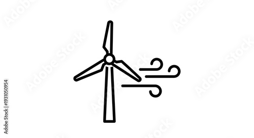 Wind Turbine Icon Generating Clean Energy with Swirling Wind Lines