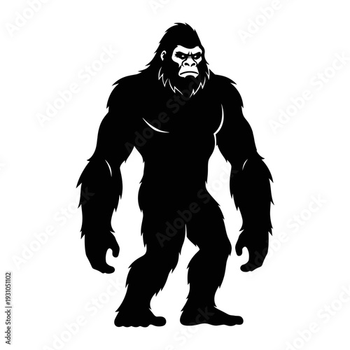Silhouette of Bigfoot or Sasquatch creature standing, mythical cryptid