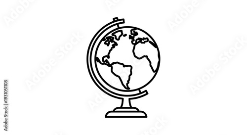 Simple Globe Icon - World Map Outline on Stand