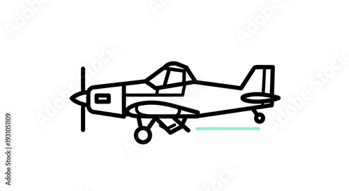 Simple Line Art Icon of a Crop Duster Airplane