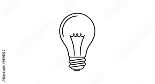 Simple Line Art Icon of a Light Bulb on a White Background