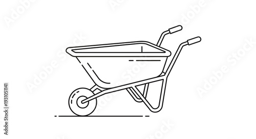 Simple Line Art Icon of a Wheelbarrow for Gardening and Construction