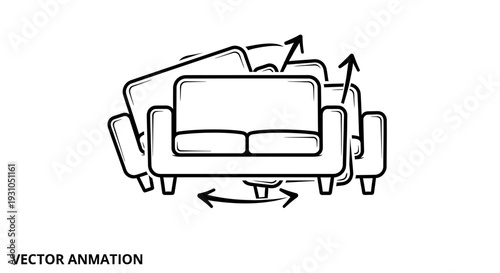 Sofa transformation, animated vector illustration of a convertible couch, furniture design