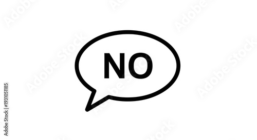 Speech bubble with the word NO in black and white, simple icon for rejection or denial