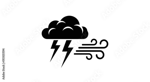 Stormy Weather Icon: Lightning Bolt, Dark Cloud, and Wind Gusts