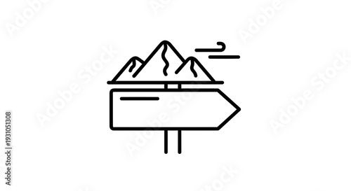 Mountain Signpost Directional Arrow Icon, Adventure Travel and Hiking Concept
