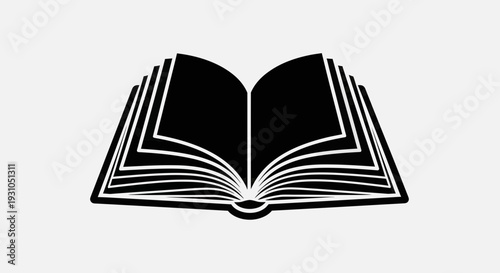 Open Book Icon Black Silhouette on White Background, Symbol of Knowledge, Education, Literature