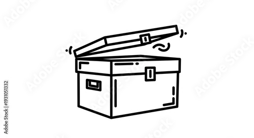 Open Box Icon, Line Art, Simple Design, Isolated on White Background