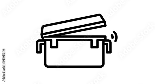 Open lunch box with food and signal waves, picnic container icon, portable meal box