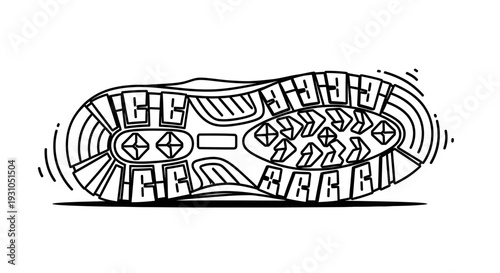 Close-up of a rugged boot sole with deep treads for traction on uneven terrain.