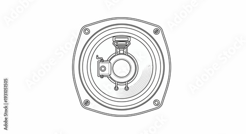Close-up line drawing of a speaker driver, showing internal components and diaphragm