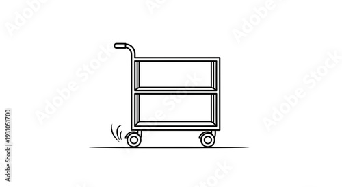 Hand Drawn Shopping Cart with Wheels on White Background