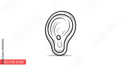 Hand Drawn Sketch of Human Ear - Medical Anatomy Illustration