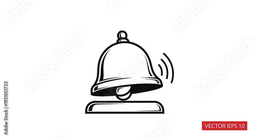 Hand-drawn Bell Icon, Notification Alert Symbol, Ringing Sound Wave, Simple Vector Graphic