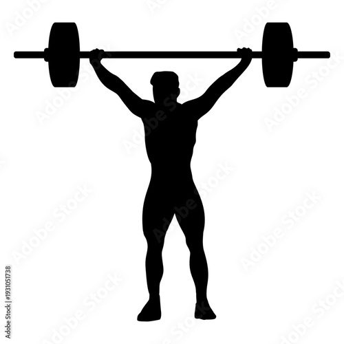 Man lifting heavy weights overhead strong.