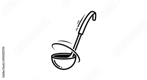 Hand-drawn ladle icon with swirling motion lines, isolated on white background