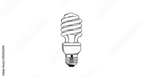 Energy Saving Light Bulb Illustration - Compact Fluorescent Lamp (CFL) Line Art