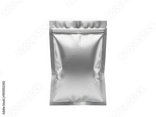 Silver resealable pouch with textured edges isolated on a transparent background