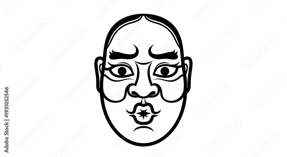 Fototapeta premium Japanese Noh Mask Illustration, Traditional Theater Face, Stylized Art