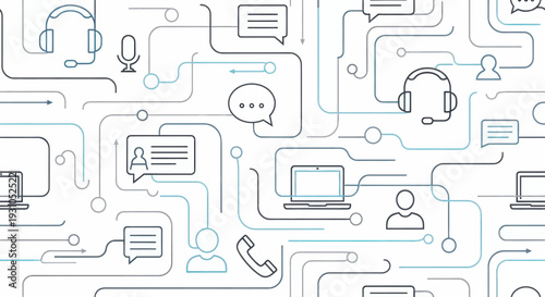 Communication Network Circuit Board Technology Icons.