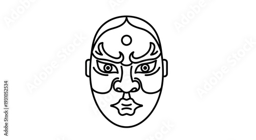 Japanese Noh Mask Icon, Traditional Theater Face Symbol, Vector Illustration