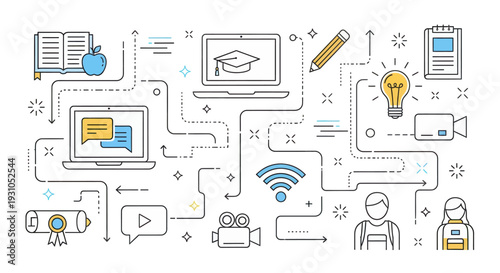 Education and Technology Concept with Icons.