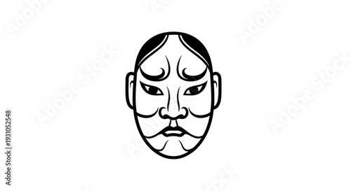 Japanese Noh Mask Illustration - Traditional Art, Dramatic Expression