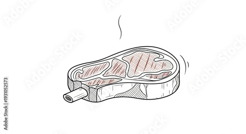 Juicy grilled tomahawk steak with grill marks, steaming, isolated on white background, illustration
