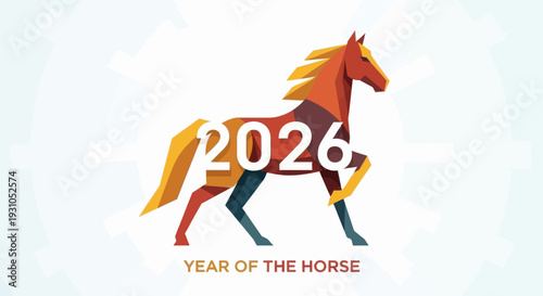 Illustration of Horse with 2026 Year Text.