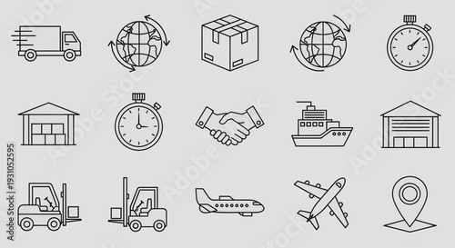 Logistics Icons Set for Transportation and Shipping.