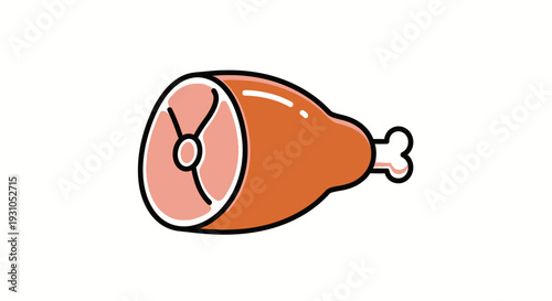 Cooked Ham Hock Icon, Cartoon Style, Isolated on White Background