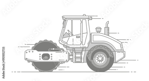 Construction Roller Machine Line Art Illustration - Heavy Equipment for Roadwork