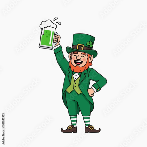 Leprechaun holding a mug of green beer, St. Patrick's Day toast and revelry