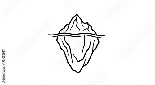 Minimalist Iceberg Line Art Icon, Symbolizing Hidden Depths and Challenges