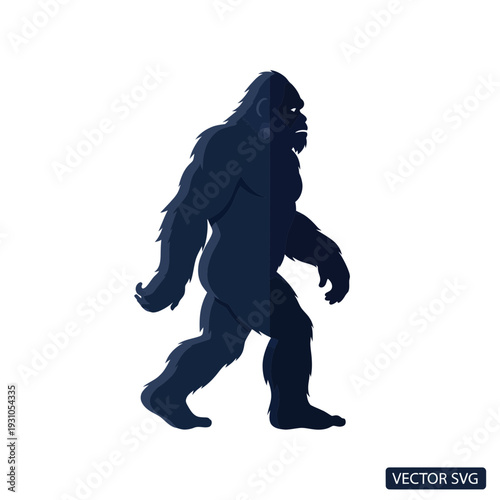 Bigfoot Silhouette Walking, Cryptid Creature Icon, Sasquatch Mythical Beast