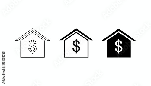Simple house icons with dollar sign symbolizing financial transactions or property value.
