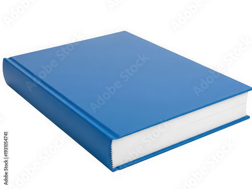 Blue hardcover book with white pages isolated on a transparent background