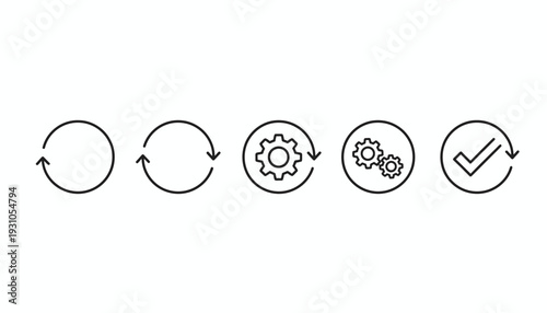 Simple Line Icons Representing Process and Approval.