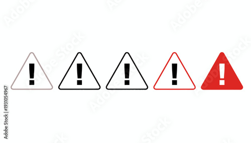 Warning signs with exclamation marks in different colors and outlines.