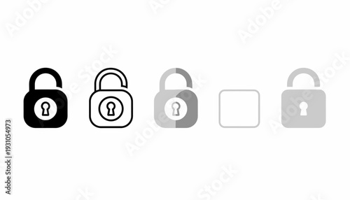 Set of padlock icons in various styles and shades.